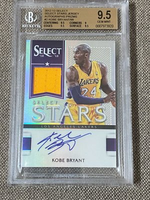 12-13 Select Stars Auto Jersey Kobe Bryant 首年金屬球衣簽 限量99張 鑑定金標