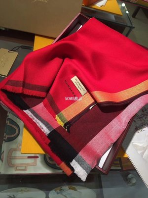 潮牌Burberry/巴寶莉 英倫時尚 御用經典鑽石格紋 紅色薄款圍巾 70-200披肩 海外