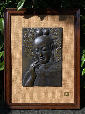 日本佛像框畫 高50.5cm奈良中宮寺彌勒菩薩半跏思惟像 鐵53
