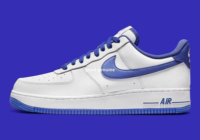 Nike Air Force1 LOW07 白藍 藍勾 皮革 低幫休閒滑板鞋 DH7561-104男女鞋