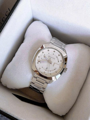 GUCCI GG2570 銀白色錶盤 銀色不鏽鋼錶帶 石英 女士手錶 YA142403