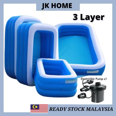 【熱賣精選】Jk 家用充氣游泳池超大矩形家庭游泳池室內室外 Kolam Air Mandi