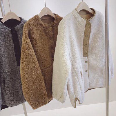 【Casi Cielo】N2180 韓國 22冬季 泰迪羊羔毛 減齡 保暖 寬鬆 小立領 拼接設計 加厚 外套 大衣