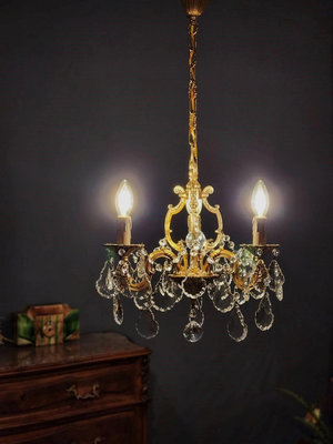 法國 高品質 純銅 手工大片 閃亮切割 水晶(3燈) 巴卡拉 古典 水晶燈 B899⚜️卡卡頌 歐洲古董⚜️ ✬