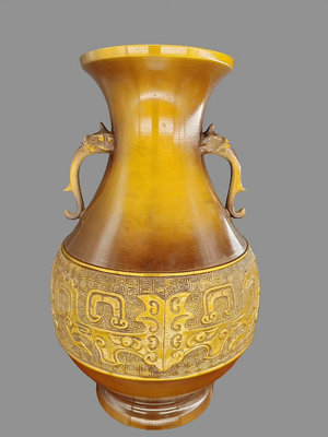 日本銅花瓶 金工 饕餮紋 銅花瓶，老銅器，60年老物件