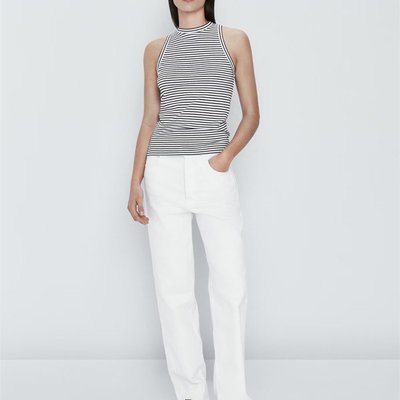 【全新現貨】Massimo Dutti 西班牙 歐美女裝 外穿百搭 夏新基礎款黑白細條紋無袖T恤圓領背心