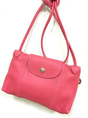 Longchamp 小羊皮隨身小包 ～ 出國方便 媽媽隨身攜帶包 桃紅色