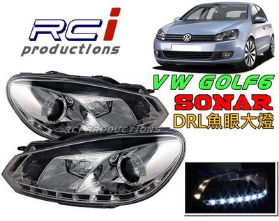 RC HID LED專賣店 SONAR  VW GOLF6 燻黑 晶鑽   DRL款 遠近魚眼大燈組 含馬達