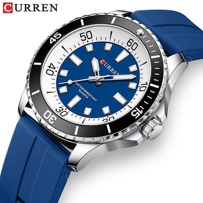 CURREN卡瑞恩8448新款石英腕錶大錶盤刻度防水膠帶男士運動手錶