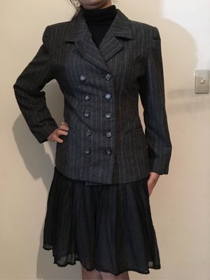 二手百貨專櫃KIKI 灰色西裝外套 OL上班族正式雙排釦毛料外套