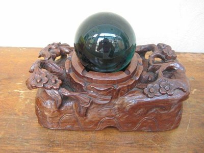 ⭐金壽藝品⭐ 木雕花器 鏤雕木座花台 水晶球