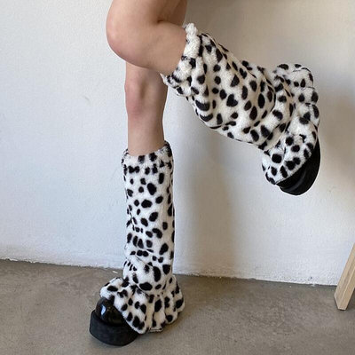 優質新品 豹紋防寒毛毛堆堆襪 半截喇叭腿套 y2k辣妹冬保暖護膝厚款闊腿襪套