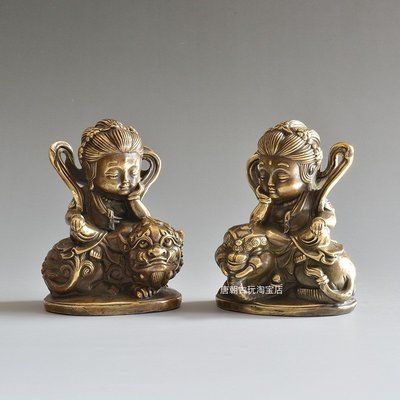 中式古典銅佛像擺件Q版文殊菩薩普賢菩薩銅像桌面擺件平