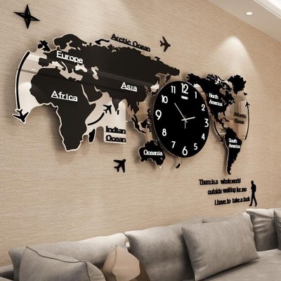 下殺 掛鐘北歐時尚世界地圖鐘表掛鐘客廳現代簡約大氣時鐘創意掛表藝術裝飾