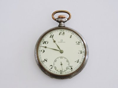 1920S 典藏 OMEGA歐米茄 (罕見炮彈鋼殼)琺瑯瓷面古董機械懷錶