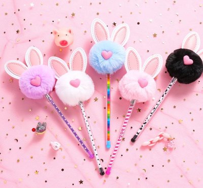 韓國創意 可愛兔耳朵造型筆 ❤ 毛絨兔子中性筆 少女心 婚禮小物 二次進場 原子筆 愛心筆 羽毛筆 辦公室文具 贈品