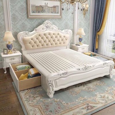 現貨 簡約實現代公主木床主臥床婚床1.8雕花白色雙人床米家用1.5米歐式正品促銷