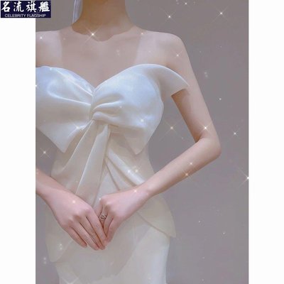 新款法式輕婚紗2022新款白色魚尾高級感新娘小個子迎賓紗出門禮服夏季 SF4Q-名流