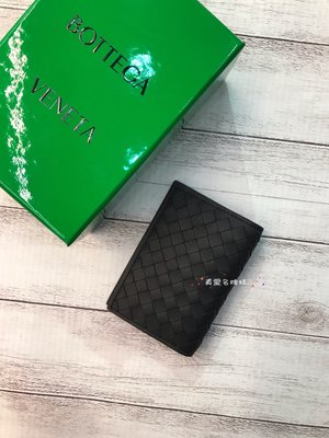 《真愛名牌精品》Bottega Veneta (BV) 464902 黑色 編織 對折卡片套 *全新*代購