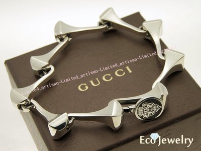 《Eco-jewelry》【GUCCI】稀有經典款 家徽系列釘子造型粗手鍊 純銀925手鍊~專櫃真品 超美品