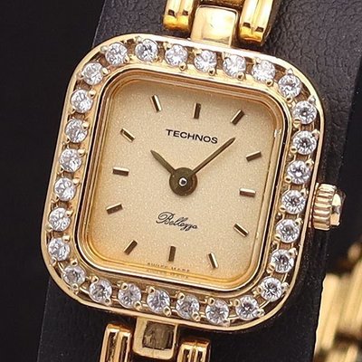 (已讓)【精品廉售/手錶】 瑞士製Technos 鑲鑽石英女士錶/秀美貴氣*防水*#TJ10006*美品