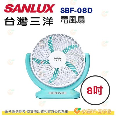 台灣三洋 SANLUX SBF-08D 電風扇 8吋 公司貨 循環扇 USB供電 DC節能 低噪音 多角度送風