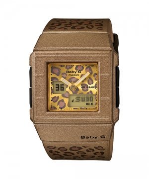 CASIO 卡西歐 BABY-G 方形豹紋設計運動錶 (BGA-200LP-5EDR) 咖啡金色