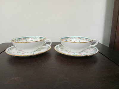 (日本生活用品)少見NORITAKE 則武骨瓷燙金花口西式茶杯+碟子(A966)