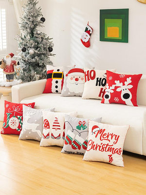 熱賣*紅色馴鹿ins風圣誕節抱枕靠墊沙發靠枕方枕麋鹿圣誕老人joy網紅好鄰居精品店