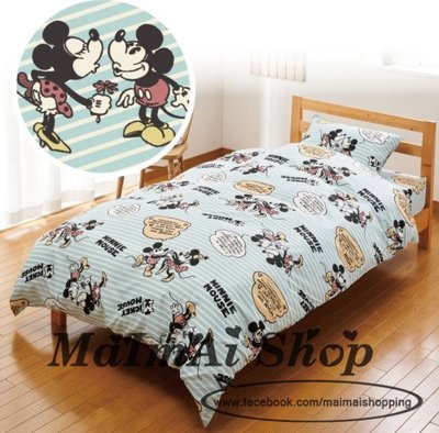 【MAIMAI SHOP♥】日韓精品 =日本代購Disney迪士尼懷舊復刻米老鼠米奇米妮條文單人床包床單三件套