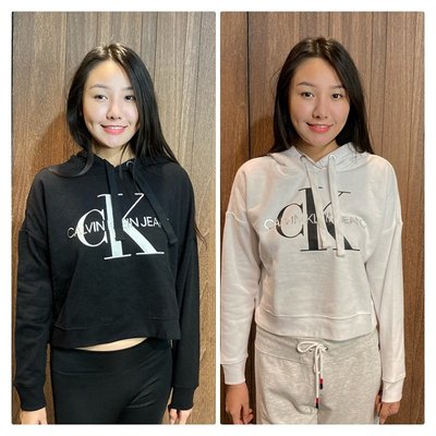 美國百分百【全新真品】Calvin Klein CK 女 長袖 帽T 寬鬆短版 T-Shirt  BF39