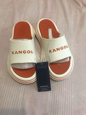 全新正品kangol 經典logo拖鞋（白橘）（單一特價）