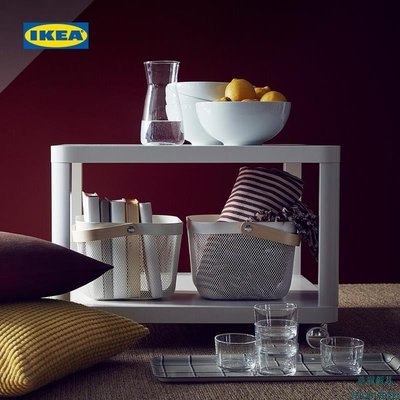 現貨熱銷-IKEA宜家TINGBY新貝邊桌茶幾帶腳輪可移動白色小桌子底部儲物空間