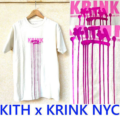 BLACK極新KITH x KRINK NYC紐約知名塗鴉師油漆未乾狀態銀箔奶油色短T