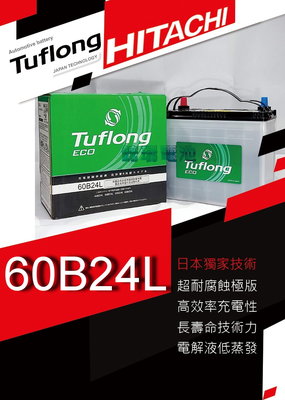 【鋐瑞電池】日本 日立 Tuflong 60B24L 汽車電池 ECO 充電制御系統 55B24L 65B24L HRV