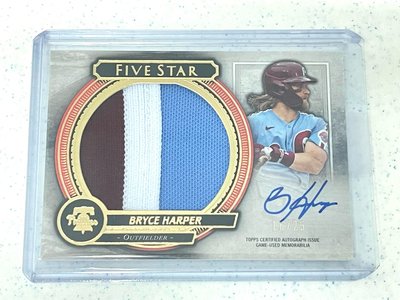 2021 TOPPS FIVE STAR BRYCE HARPER AUTOGRAPHED JUMBO PRIME RELIC CARD /25