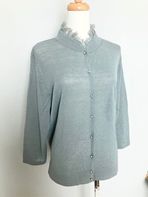 原價9900夏姿灰色針織外套珍珠扣44號（L碼）