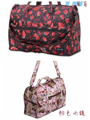 陽光角落~HAPI+TAS H0002 草莓塗鴉厚實尼龍布中號旅行折疊背包可插行李箱可掛可插套行李箱拉桿 行李箱插袋