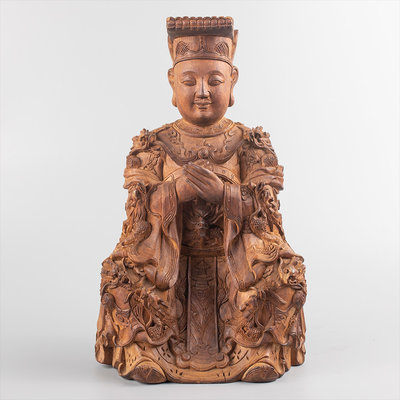 YUCD精工木雕-玉皇上帝-中型老神像(罕見無上色--無座椅--無奏板)佛像210430-13