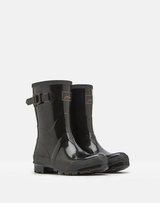 Miolla 英國品牌 Joules 黑色鏡面內裡小豹紋中筒中筒雨靴/雨鞋