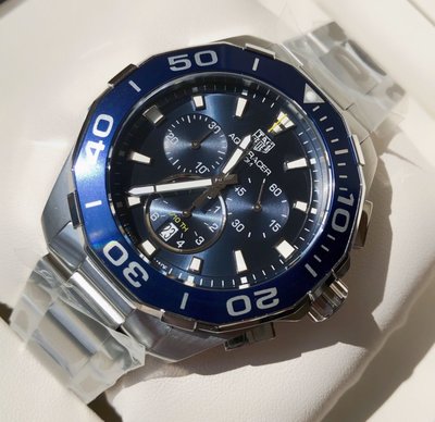 TAG HEUER Aquaracer 藍色面錶盤 銀色不鏽鋼錶帶 石英 三眼計時 男士手錶 WAY111B.BA0927 豪雅 競潜 300 M