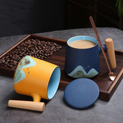 陶瓷水杯馬克杯自用山水茶水分離杯咖啡杯杯子早餐飲料杯支持定制