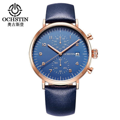手錶男 OCHSTIN/奧古斯登新款男錶六針商務皮帶手錶時尚運動石英腕錶