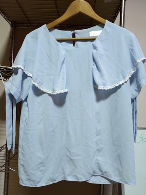 東京著衣 YOCO 水藍色蕾絲紡紗上衣 紡紗上衣 蕾絲上衣
