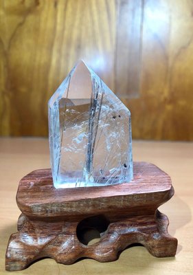 銅鈦晶柱-白水晶體-附實木小座