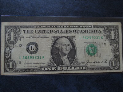 【霞の小舖】USA美國紙鈔一美元  1 元綠印絕版 保真  L36299231K