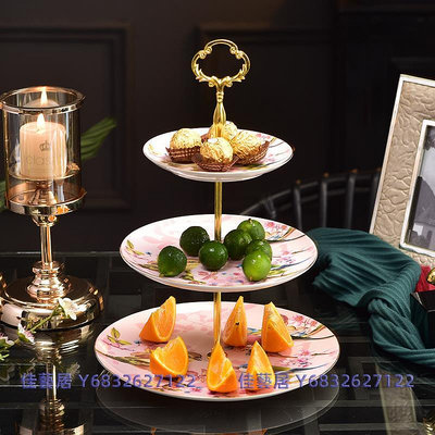 歐式陶瓷三層水果盤家用待客輕奢雙層蛋糕架下午茶點心盤甜品台-佳藝居