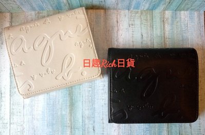 【 日趣Rich日貨】全新正品 agnes.b 皮夾 短夾 皮革短夾 每年必備經典全Logo皮革