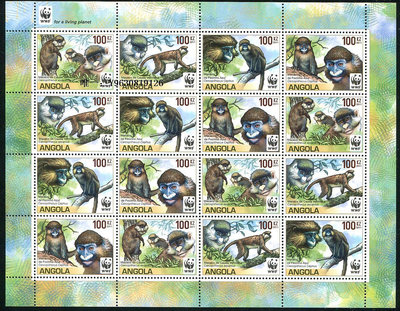 郵票V3：安哥拉2011年WWF保護動物基金會 猴子 小版張外國郵票外國郵票
