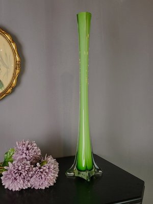 【卡卡頌  歐洲古董】法國 長頸 美麗 細膩 翠綠 水晶玻璃 花瓶 歐洲老件  g0646 ✬
